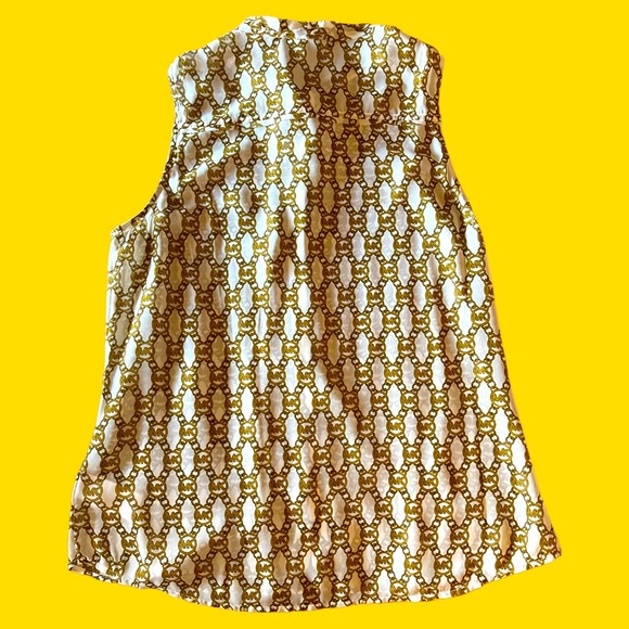 Michael Kors | Sheer No Sleeve Logo Blouse With Frayed Tie & Collar | Size M - Picture 2 of 3